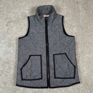 E2 Clothing‎ Womens Small Herringbone Quilted Vest Padded Black Trimmed Pockets